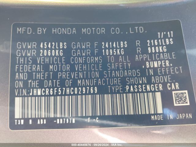 JHMCR6F57HC029769 Honda Accord Hybrid Ex-l