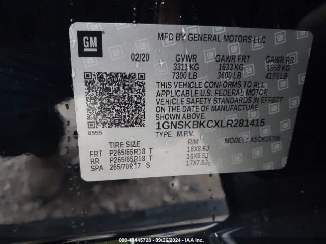 1GNSKBKCXLR281415 Chevrolet Tahoe 4wd Lt