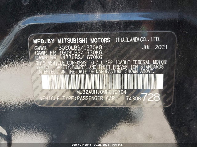 2021 MITSUBISHI MIRAGE ML32AUHJ0MH012704 Photo 8