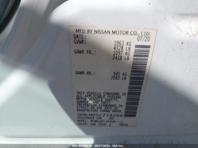1N4BL4BV7LC259206 Nissan Altima S Fwd