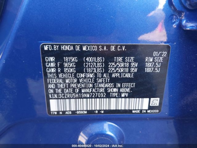 3CZRU5H19NM727092 Honda Hr-v 2wd Sport