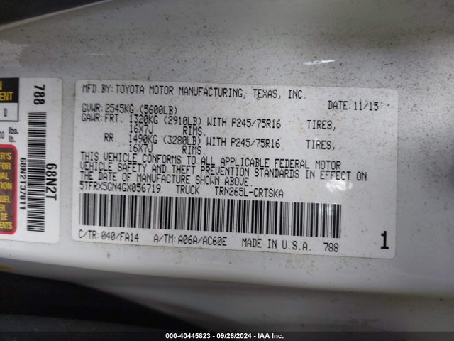 Toyota Tacoma Sr 2016 5TFRX5GN4GX056719 Image 9