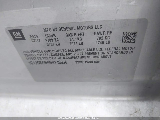 1G1JD5SH0H4148056 Chevrolet Sonic Lt Auto