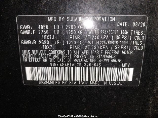 4S4BTALC9L3263646 Subaru Outback Limited