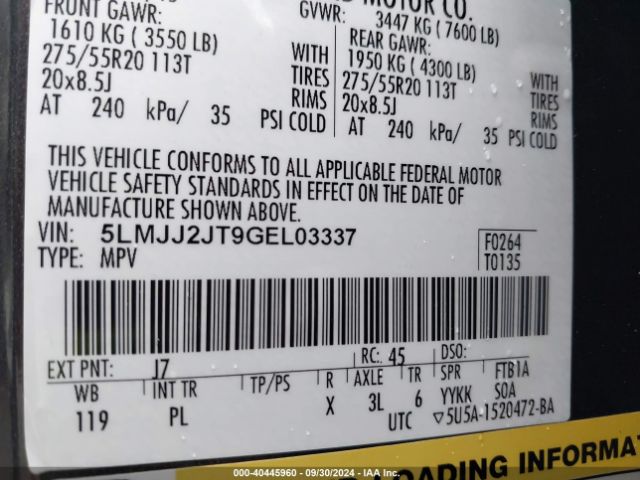 5LMJJ2JT9GEL03337 Lincoln Navigator Select