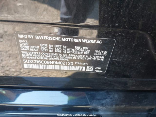 5UXCR6C09N9M02120 BMW X5 Xdrive40i