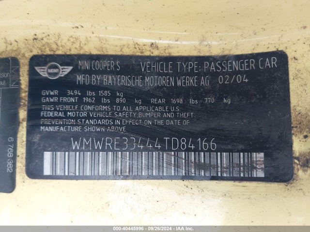 2004 MINI COOPER S WMWRE33444TD84166 Photo 8