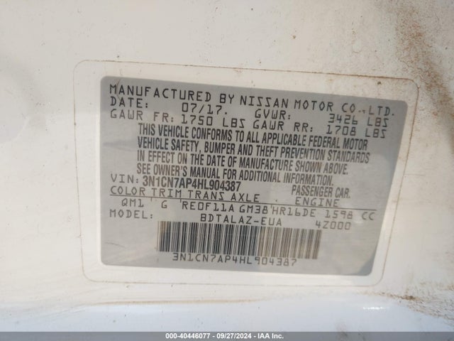 Nissan Versa 1.6 S+ 2017 3N1CN7AP4HL904387 Image 9