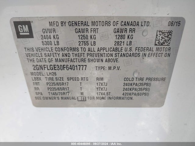 2GNFLGE30F6401777 Chevrolet Equinox 2lt