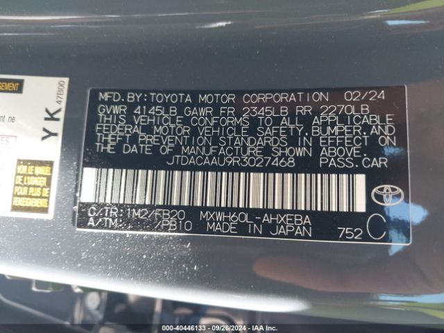 JTDACAAU9R3027468 Toyota Prius Le