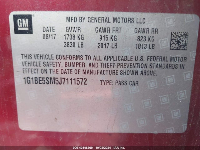 1G1BE5SM5J7111572 Chevrolet Cruze Lt Auto