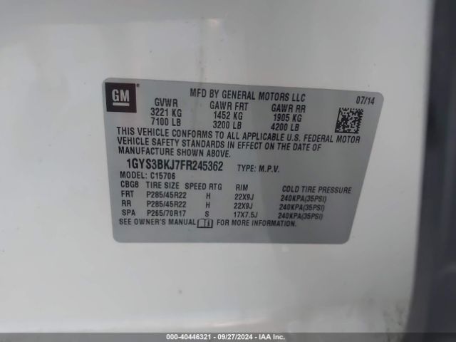 1GYS3BKJ7FR245362 Cadillac Escalade Luxury