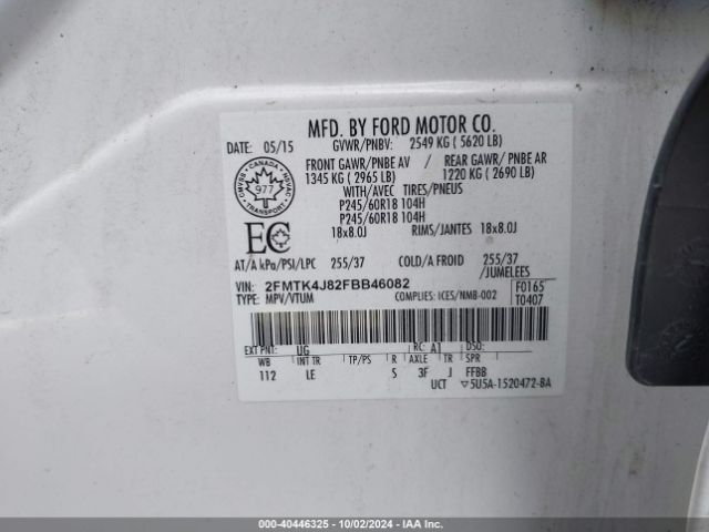 2FMTK4J82FBB46082 Ford EDGE SEL