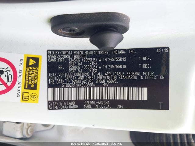 Toyota Highlander Limited Platinum 2019 5TDDZRFH4KS998064 Image 9
