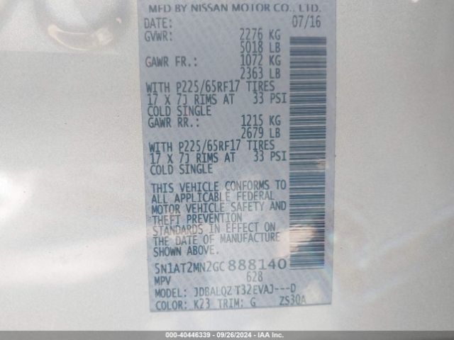 5N1AT2MN2GC888140 Nissan ROGUE SV