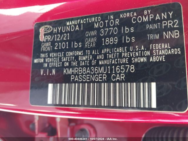 KMHRB8A36MU116578 Hyundai Venue Se