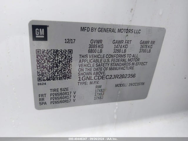 40446347 :رقم المزاد ، 1GNLCDEC2JR202356 vin ، 2018 Chevrolet Tahoe Commercial Fleet مزاد بيع