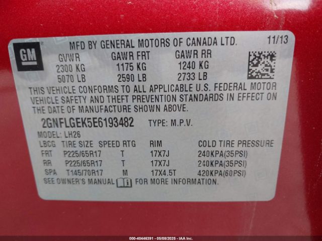 2GNFLGEK5E6193482 Chevrolet Equinox 2lt