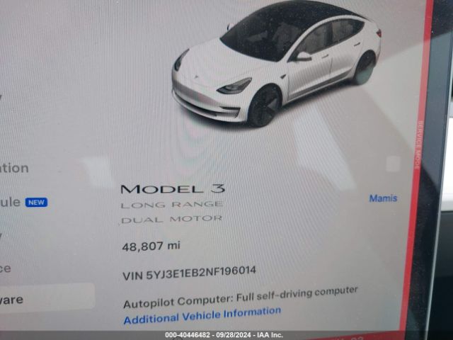 5YJ3E1EB2NF196014 Tesla Model 3 Long Range Dual Motor All-wheel Drive