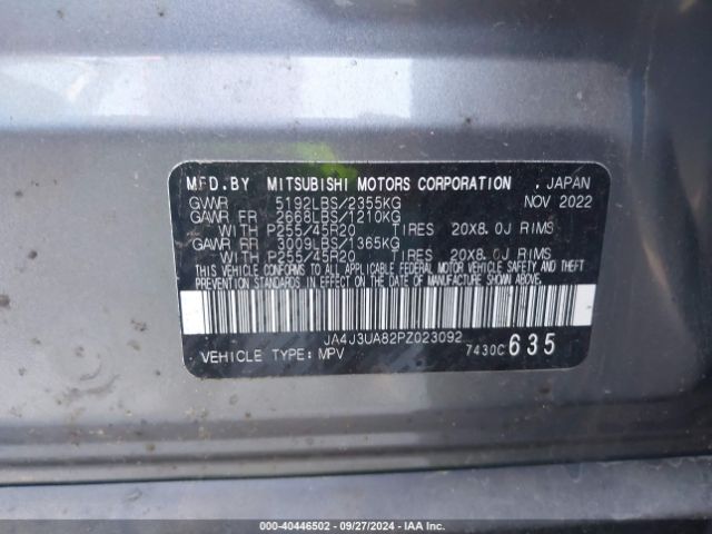 JA4J3UA82PZ023092 Mitsubishi Outlander Se 2.5 2wd/se Black Edition 2wd/se Special Edition 2wd
