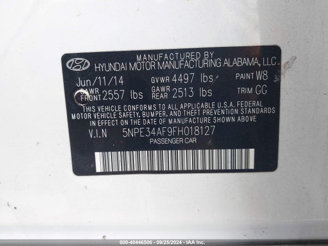Hyundai Sonata Limited 2015 5NPE34AF9FH018127 Image 9