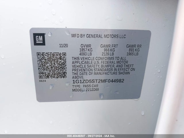 Chevrolet MALIBU LT 2021 1G1ZD5ST2MF044982 Image 9