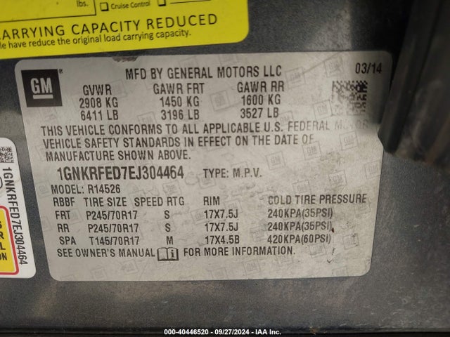 Chevrolet Traverse Ls 2014 1GNKRFED7EJ304464 Image 9