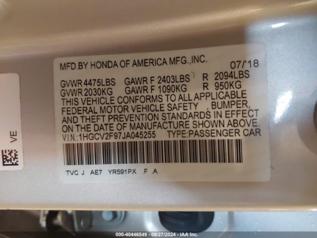 1HGCV2F97JA045255 Honda Accord Touring 2.0t