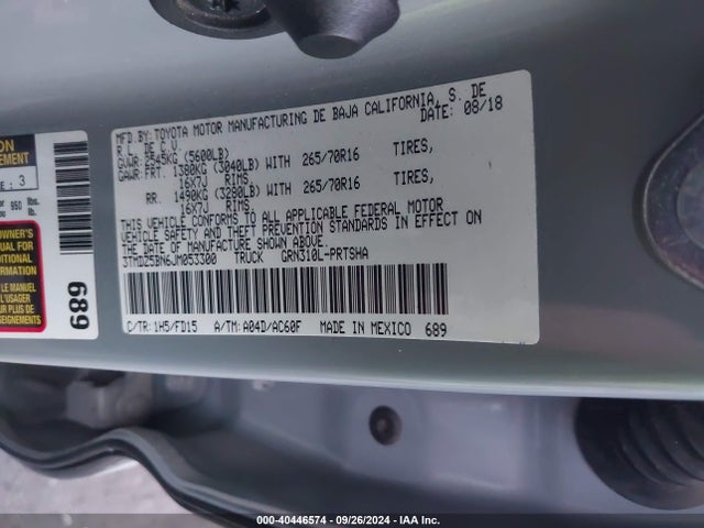 3TMDZ5BN6JM053300 Toyota Tacoma Trd Off Road