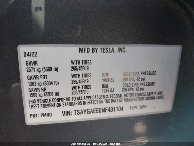 2022 TESLA MODEL Y 7SAYGAEE0NF431104 Photo 8