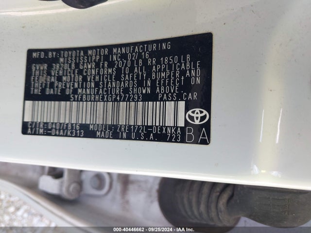 Toyota COROLLA LE 2016 5YFBURHEXGP477293 Image 9