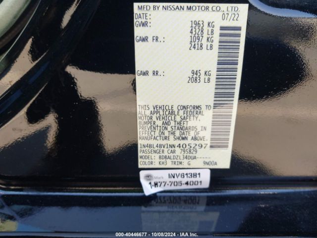 1N4BL4BV1NN405297 Nissan Altima S Fwd