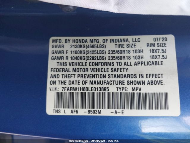 7FARW1H80LE013895 Honda Cr-v 2wd Ex-l
