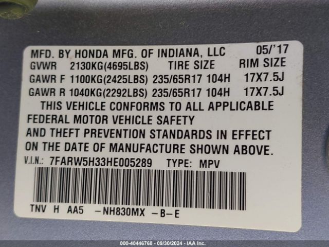 7FARW5H33HE005289 Honda CR-V LX