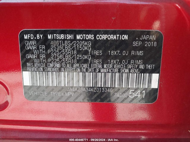 2019 MITSUBISHI OUTLANDER JA4AZ3A34KZ013346 Photo 8