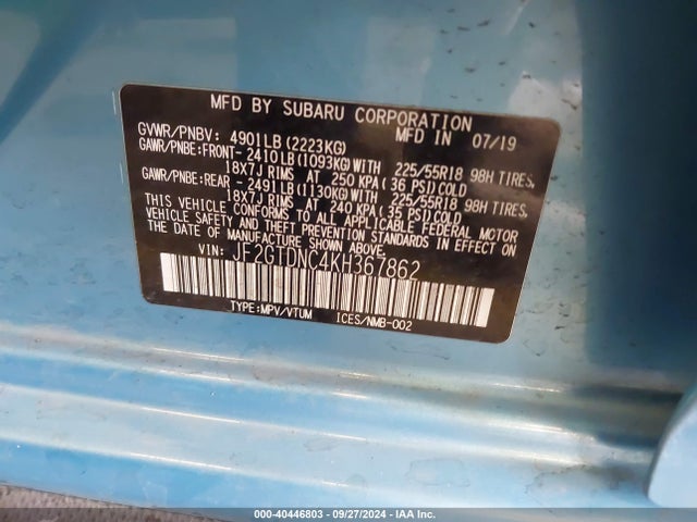 Subaru CROSSTREK HYBRID 2019 JF2GTDNC4KH367862 Image 9