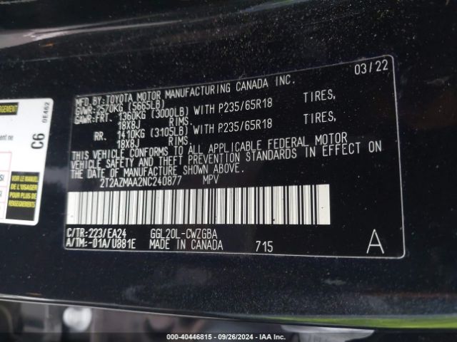 2T2AZMAA2NC240877 Lexus RX 350