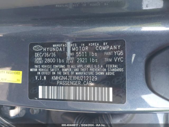 KMHGN4JEXHU212129 Genesis G80 3.8