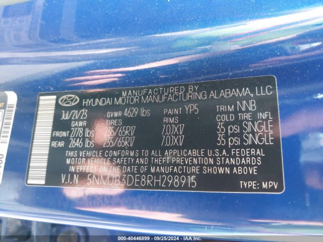 5NMJB3DE8RH298915 Hyundai TUCSON SEL