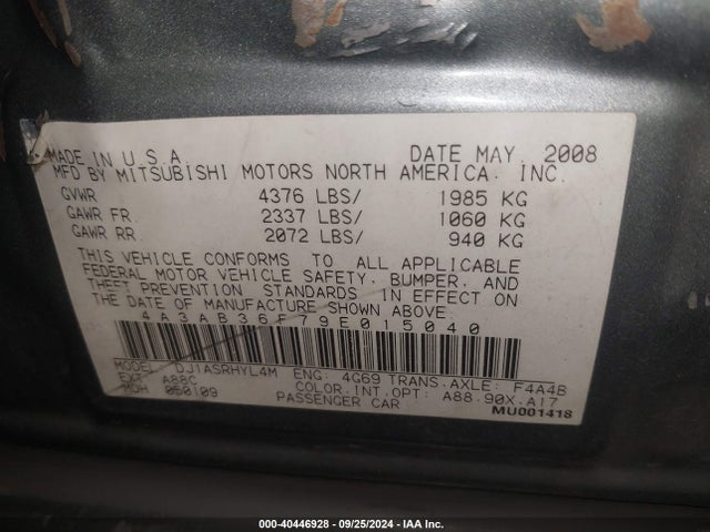2009 MITSUBISHI GALANT 4A3AB36F79E015040 Photo 8