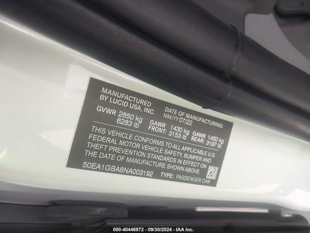 Lucid Air Grand Touring 2022 50EA1GBA8NA003192 Image 9