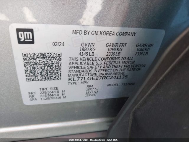 KL77LGE27RC241135 Chevrolet Trax Fwd 1rs
