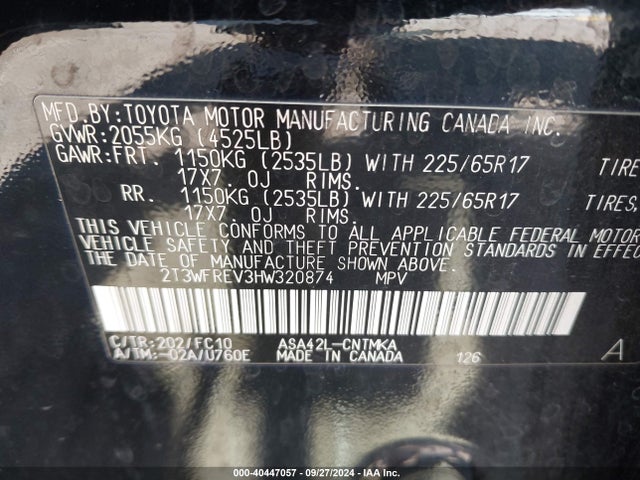 Toyota Rav4 Xle 2017 2T3WFREV3HW320874 Image 9