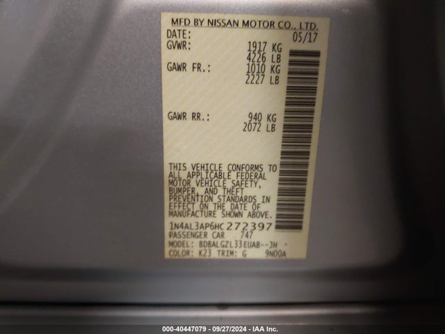 Nissan Altima 2.5 S 2017 1N4AL3AP6HC272397 Image 9
