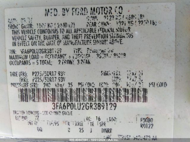 3FA6P0LU2GR389129 Ford Fusion Hybrid Se