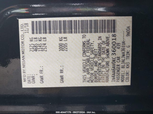 Nissan Maxima 3.5 Sv 2019 1N4AA6AV0KC360018 Image 9
