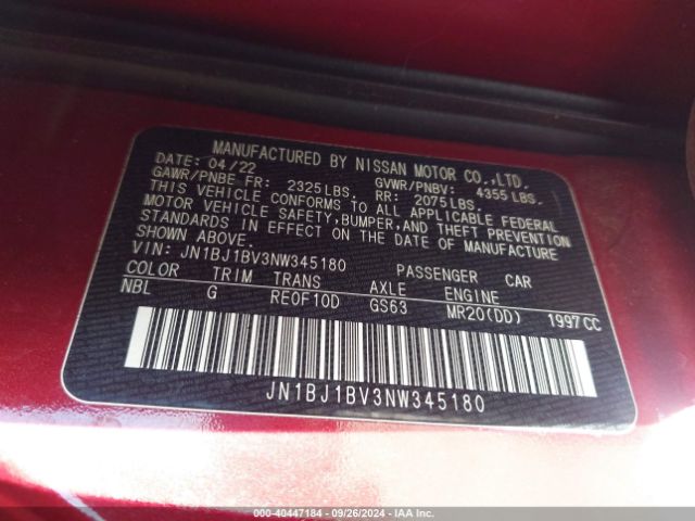 JN1BJ1BV3NW345180 Nissan Rogue Sport Sv Fwd Xtronic Cvt