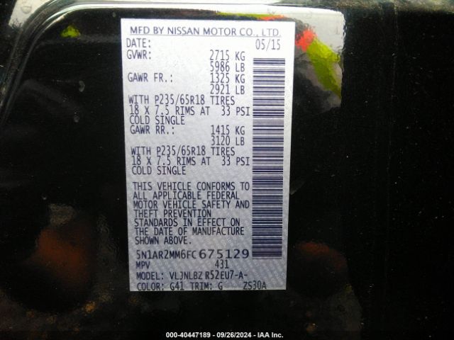 5N1AR2MM6FC675129 Nissan Pathfinder S