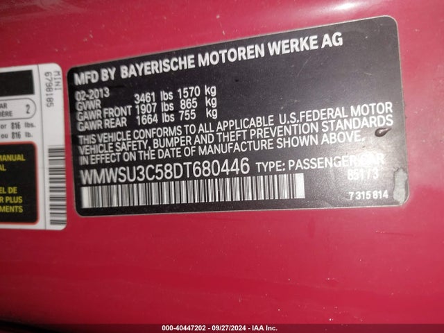 2013 MINI HARDTOP WMWSU3C58DT680446 Photo 8