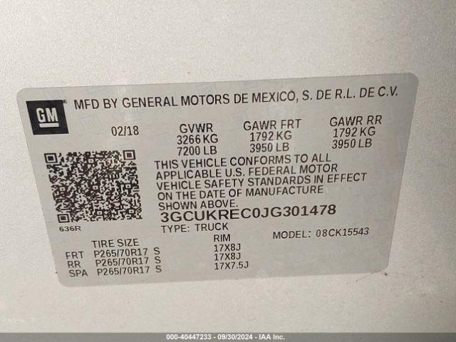 3GCUKREC0JG301478 Chevrolet Silverado 1500 1lt